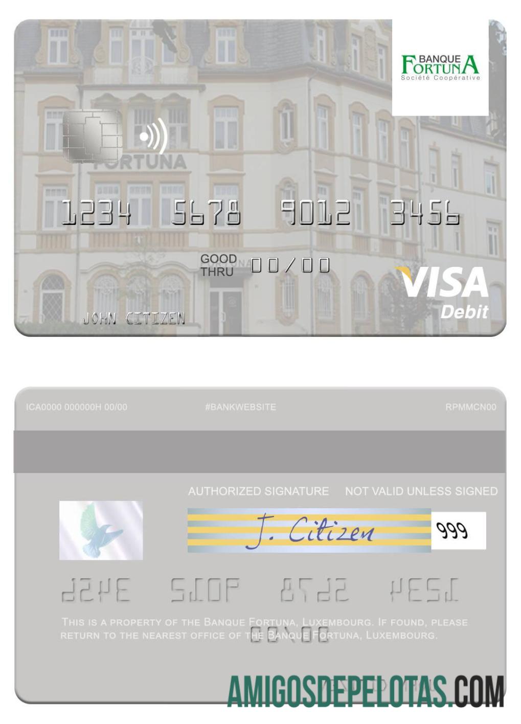 Luxembourg Banque Fortuna Visa Debit Card download for verification